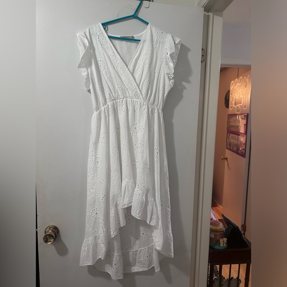 🍒Valentina Naldi Eyelet Cotton Dress Made in Italy Elastic Waist V-Neck